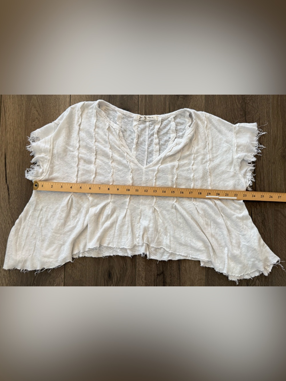Free people We the Free Linen Cotton Top XS Boho Raw Hem V-Neck Oversized White - Picture 8 of 8